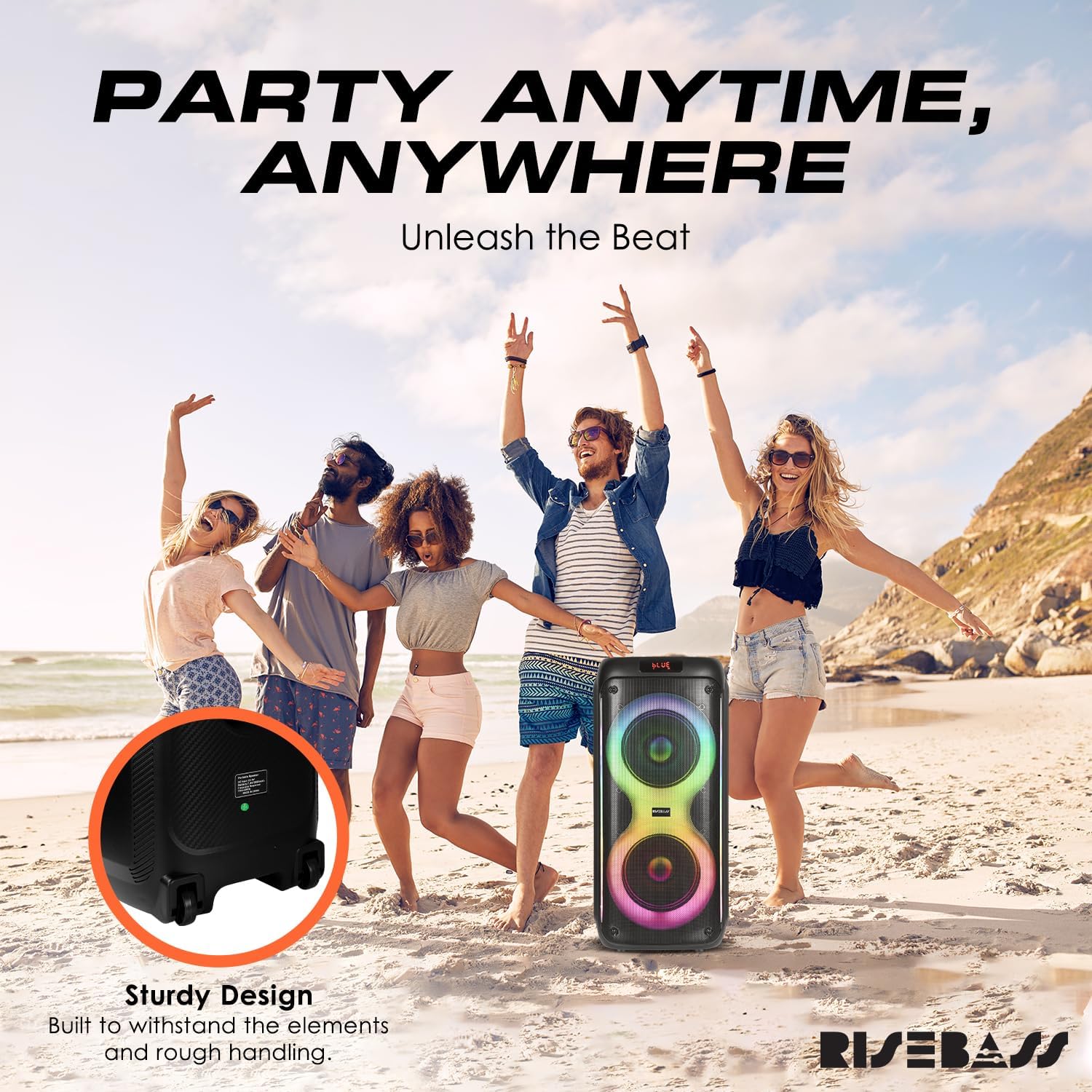 Portable Karaoke Machine with 2 Wireless Mics, Daul 8" Speakers, LED Lights, PA System, Remote, Bass/Treble Adjustment, SD Card/USB, REC Rolling Wheels and Trolley, Auto ducking Function.